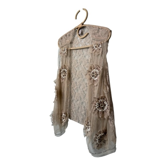 Chico’s Beaded Embroidered Sheer Mesh Beige Bohemian Festival Vest Size 2 (M/L) - Picture 5 of 12